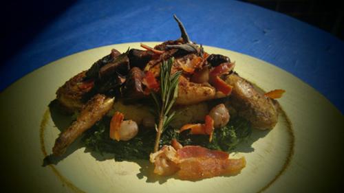 Rabbit, Couscous, nutmeg spinach, bacon